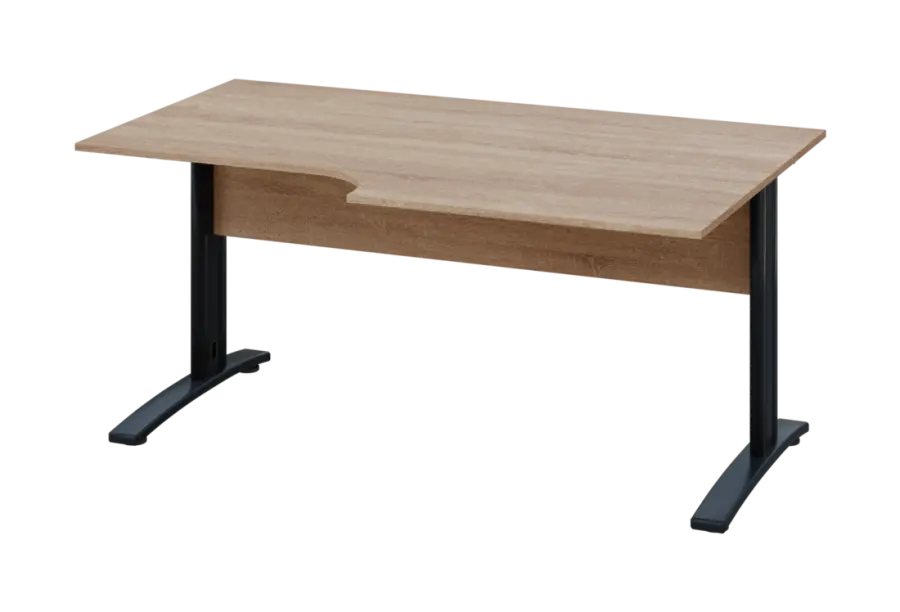 ERK 18 - 168 stůl kancelářský, rohový, pravý, kovová podnož černá, deska 18 mm, široký 1600 mm, dub bardolino